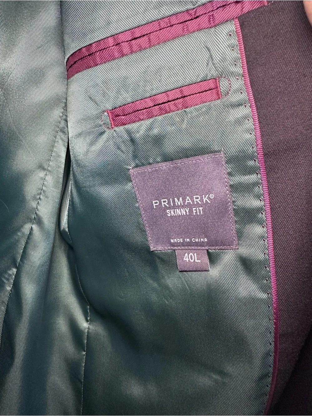 Primark Black Men's Two-Button Blazer with Green Lining